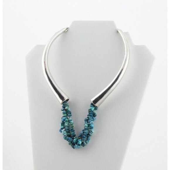 Sterling Silver Turquoise Bead Necklace 26 inch chain - Picture 4 of 7